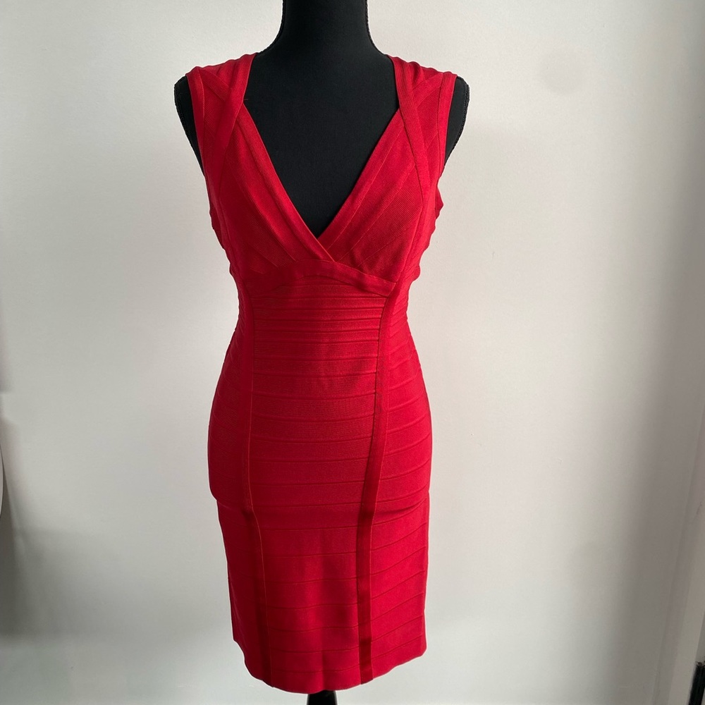 Herve Leger Lipstick Red Cocktail Dress Size Medium 💄Excellent Condition!